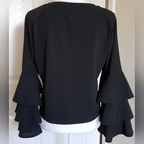 SHEIN BELL SLEEVE BLOUSE SZ M BLACK - Picture 3 of 7